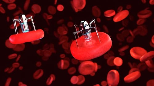 Globules rouges futuristes dotés d'éléments robotiques