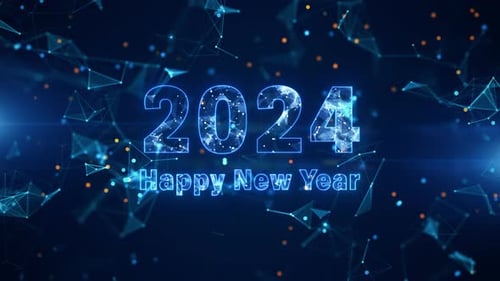 Happy New Year 2024 Futuristic Digital Plexus Title