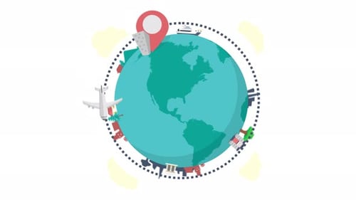 Global Travel and Transportation Flat Design Animation