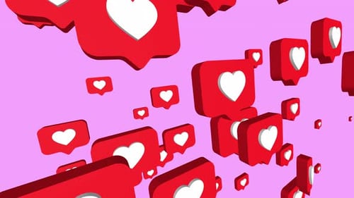 Floating 3D Red Like Heart Social Media Icons