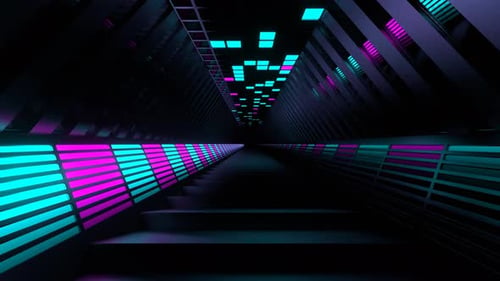 Cyan And Pink Hexagon Neon Equalizer Stairs Background Vj Loop In 4K