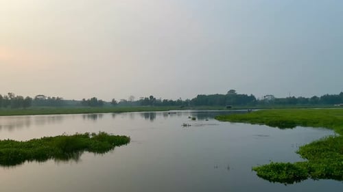 peaceful and calm atmosphere on the lake in the afternoon