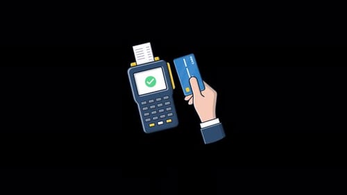 Animated POS Machine with Bank Card. Make a Payment Concept Video - Transparent