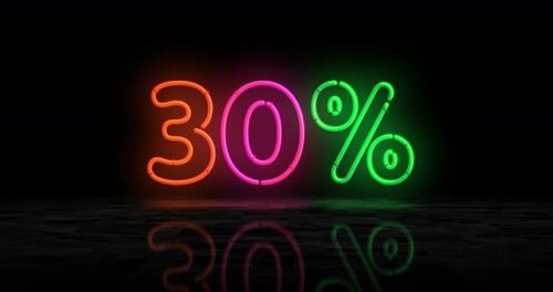 Animated Neon 30 Percent Discount Sign Loop