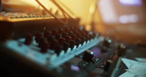 Recording Gears on Table in Music Studio