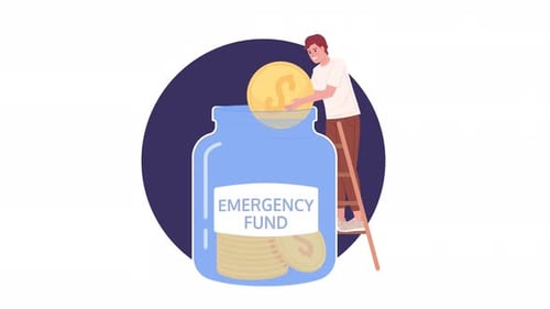 Animated Flat Design of Person Saving Money in Emergency Fund Jar