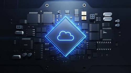 Futuristic Technology Circuit Board with Glowing Cloud Icon Reveal