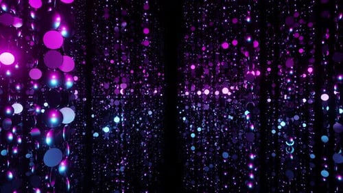 Corridor of sparkling purple and blue particles bokeh or glitter garland vj loop 3d render
