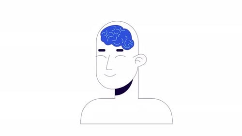 Animated Human Head with Active Brain in Flat Design