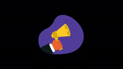 Flat Design Animation of a Hand Holding a Megaphone Announcing