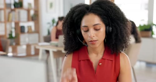 Customer service, laptop or woman with headset in office, online complaint