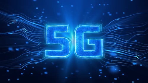 5G 3D Hologram Symbol on Dynamic Digital