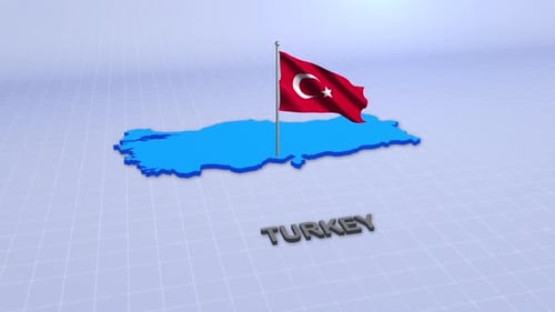 3D Rotating Map of Turkey with Waving Flag