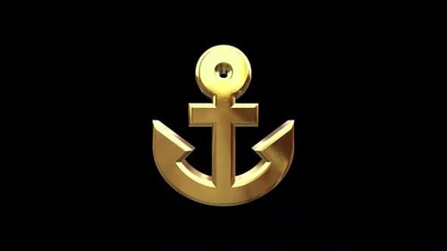 Golden 3D Anchor Rotating Loop on Black Background