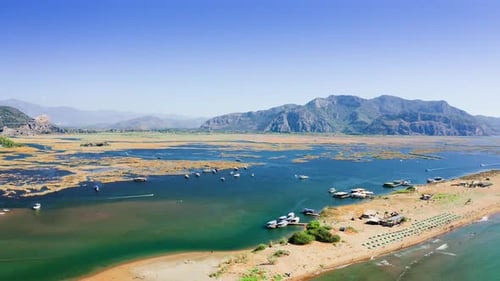 Scenic View Of Iztuzu Beach And Dalyan River Valley, Mediterranean Tourist Resort Of Turkey
