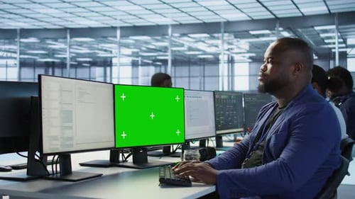 Data Center Computer Scientist Using Mockup Monitor