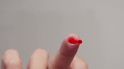 Drop of blood falling from finger onto water surface