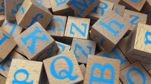 Wooden Alphabet Blocks with Blue Letters