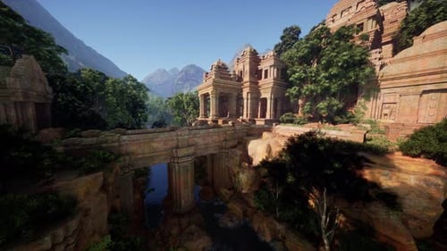 Ancient Temple Ruins Surrounded By Jungle Foliage