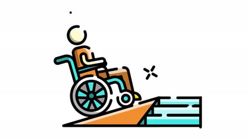 Animated Accessibility Icon with Wheelchair User on Ramp