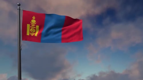 Mongolian Flag Waving in Realistic Cloudy Sky Loop