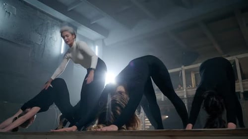 Yoga Group Stretching Together in Fitness Class