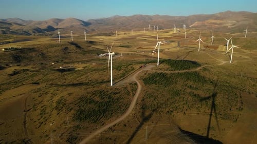 Renewable Energy Wind Turbines on a Rural Hillside