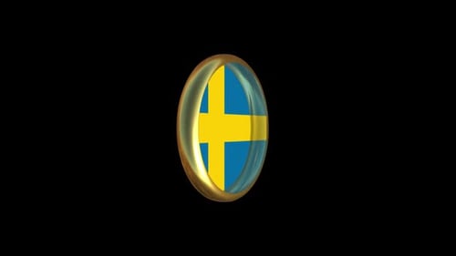 Animated 3D Golden Sweden Flag Button Spinning