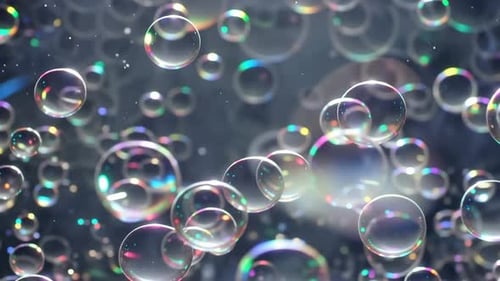 Bunte Seifenblasen, die in der ätherischen Traumlandschaft schweben