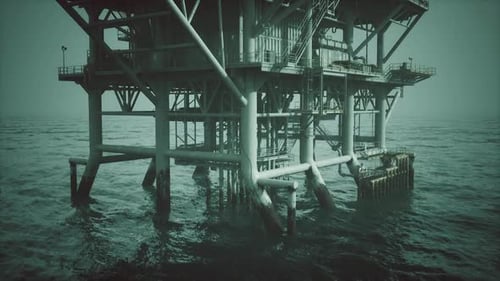 Old Oil Platform Stands Resilient in Twilights Deep Waters