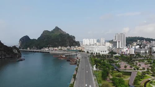 Panoramic Aerial View of Ha Long City and Ha Long Bay, Vietnam