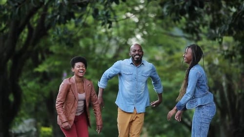Enthusiastic people jumping with joy in slow-motion