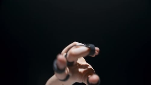Cyber Arms Touch Futuristic Technology Game Closeup. Unknown Player Interacting Metaverse Sensor