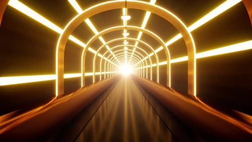 Futuristic Golden Light Tunnel Loop Background