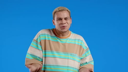 African American Man Asks Join Him Beckons with Inviting Hand Hugs Gesture