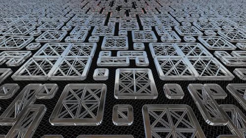 Background with Motion over Chrome Wireframes of Figures, Shapes, Reflection, 3D Render, Exclusive