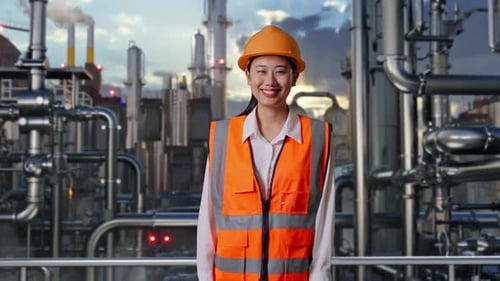 Asian Female Engineer Smiling To Camera In a Refinery