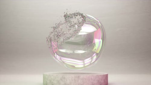 Shimmering Bubble Burst in 3D Animation a Dance of Iridescent Fragments Slow Motion