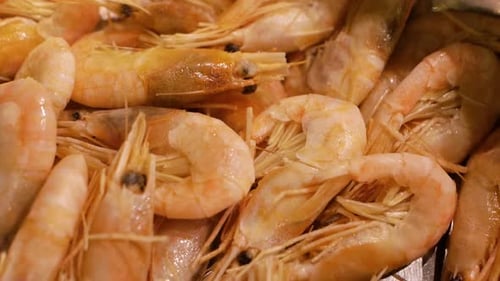 Frying Shrimps in a Pan with Oil and Spices in White Sauce