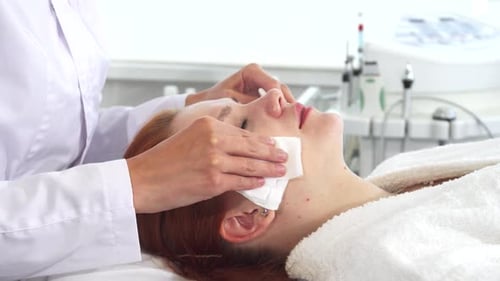 Close Up of Facial Cleansing in Clinical Setting
