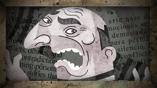black and white cubist framed portrait of an angry man during a panic attack
