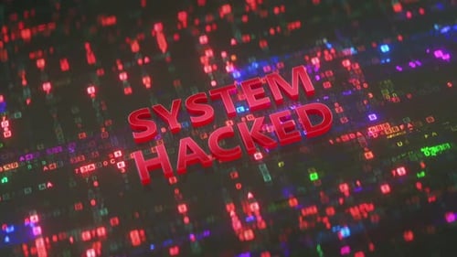 Aviso de hackeamento do sistema e código digital danificado. Metáfora de crime na Internet ou ataque cibernético. vídeo em loop