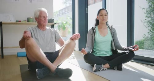 Senior and Young Adult Yoga Practice at Home