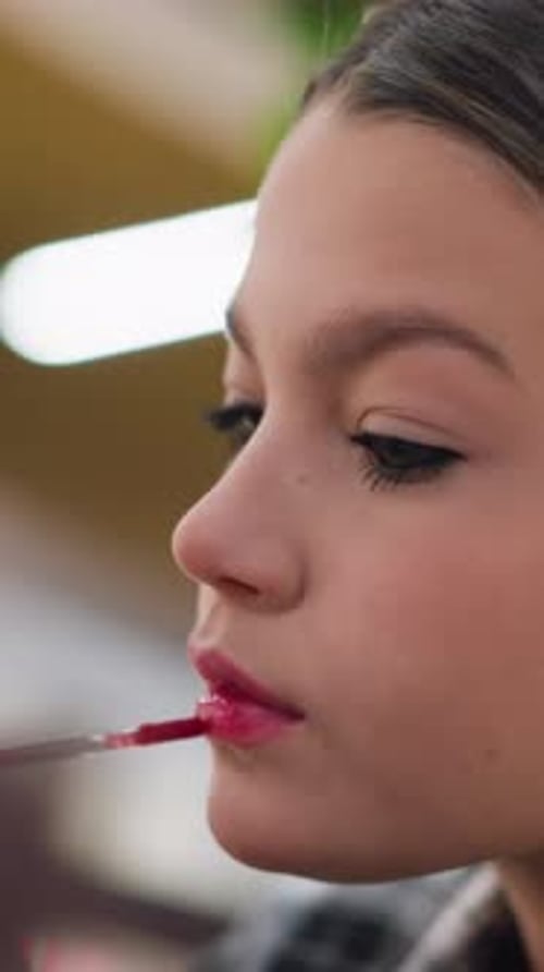 Influencer Style Makeup Shot Precise Application with Doe Foot Brush Indoor Cafe Ambiance with