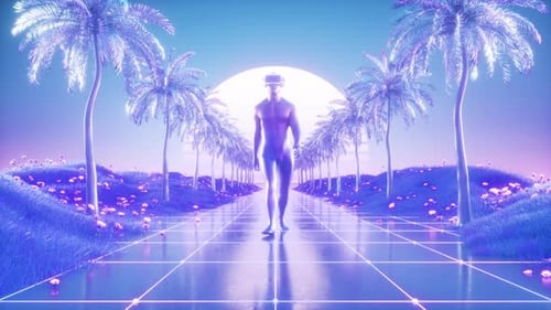 Male In Vr Glasses Synthwave Loop