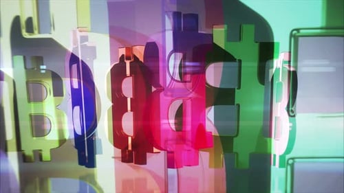 Bitcoin blockchain crypto currency glass symbol