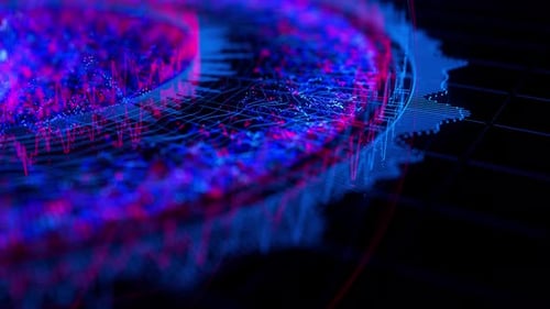 Close Up of Big Data Complex Round Graph Animation Quantum Computing Universe Cyber Space of AI