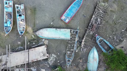 Aerial view abandoned fishing boat