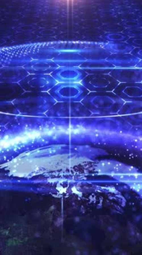 Abstract Futuristic Earth with Data Network Grid