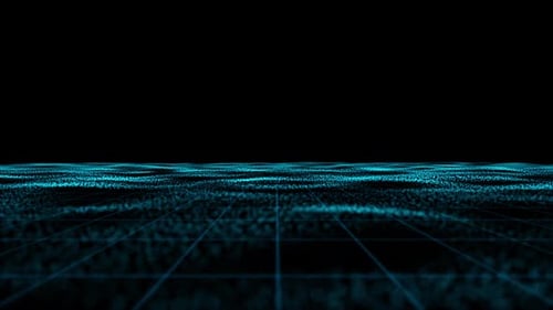 Futuristic Digital Grid Background with Flowing Blue Particle Wave